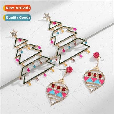 Alloy Diamond Christmas Tree Earrings Women Europe Party Ear