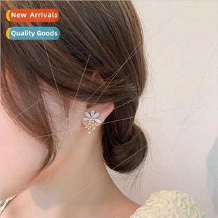 earrings 2022 new 925 female pin tide flower silver