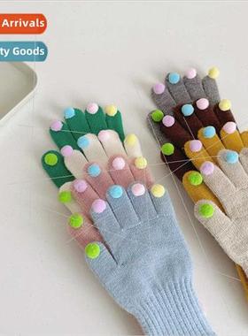 Korean autumn winter long woolen gloves baby open finger tou