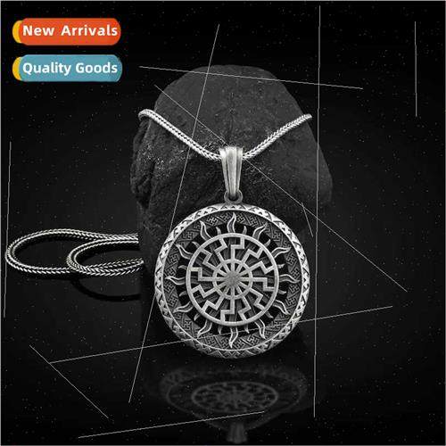 Slavic Sun God Pendant Vintage Stainless Steel Necklace Men