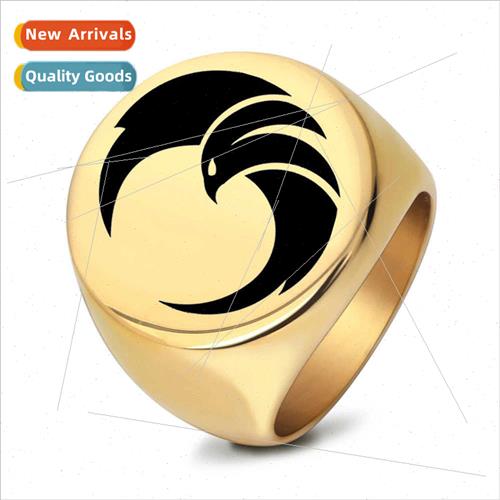 304 Ring Round Glossy Tanium Men Ring Flying Eagle 18MM Ring