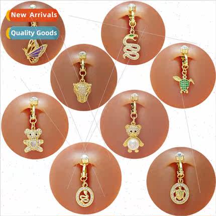 Europe new cute sweet bear belly button clip animal simple v