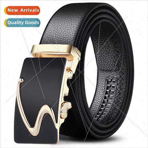 Men Belt Automatic Men Belt Wrapped Lychee Pattern Pant Belt