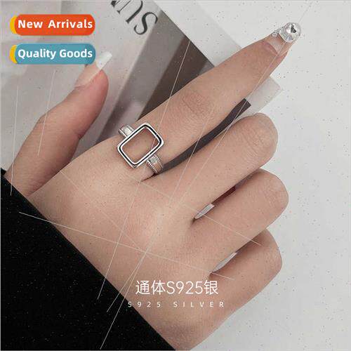 S925 silver hollow square ring female ins cold wind index fi