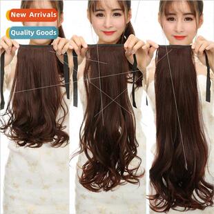 Wig ponytail female long curly hair in short pear straight f