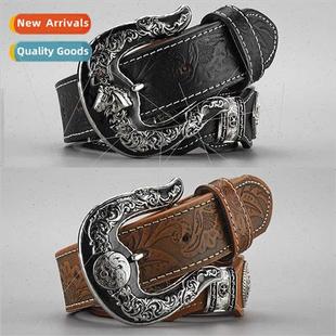 Europe retro carved belt men women metal nd animal grain pin