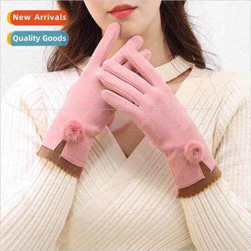 Autumn winter touch screen de velvet rabb fur ball gloves wo