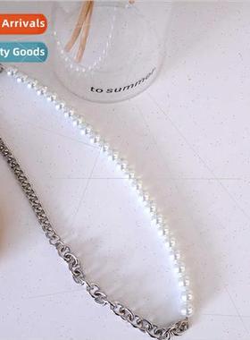 new Europe metal thick chain necklace female new pearl splic