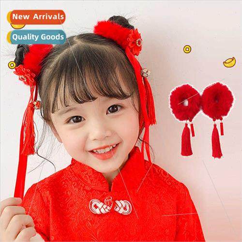 Red children hair clips New Year headdress wig hanfu hair ca