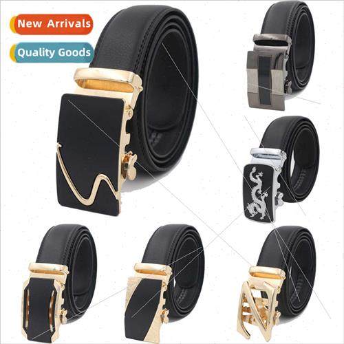 Cowhide leather belt men alloy automatic buckle belt leisure