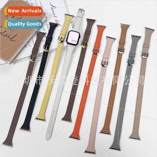 适用apple lychee grain double ring leather strap apple watch