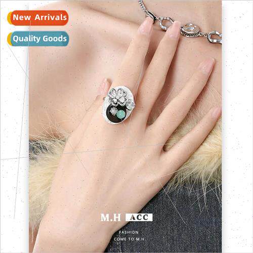 Flower Button Ring Women Vintage No Color Loss che Finger Ri