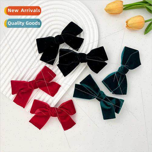 Velvet bow hair clips female French retro side clip back hea