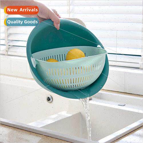 Kchen Storage Wash Basin Plastic Fru Basket Rotating Drainer