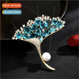 Korea dreamy blue ginkgo leaf brooch elegant delicate fresh