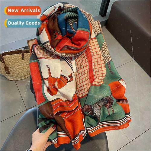 2022 Retro fashion cotton linen scarf female dual-use studen