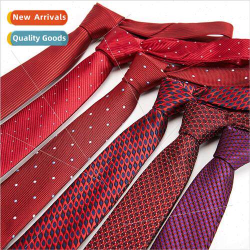 Men 7.5CM Formal Business Casual Striped Navy Red Polyester