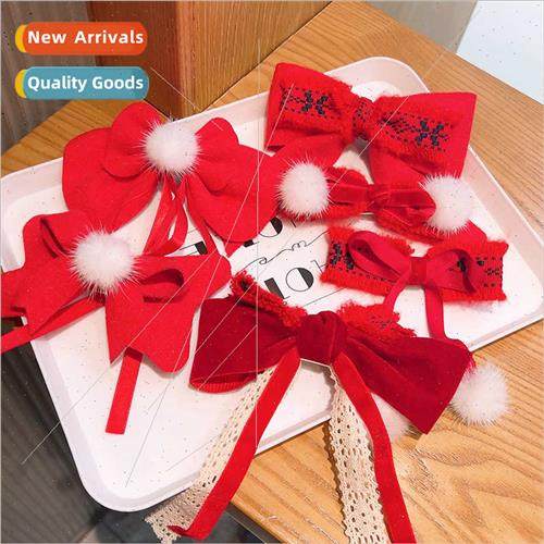 Children New Year bow hair clips girls red hair accessories