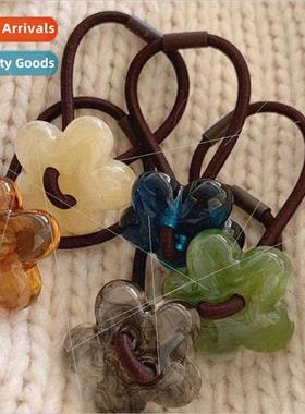 Korearetro hair rope sweet flowers pill head leather ribbons