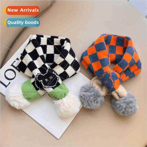 Plaid wool ball scarf men women baby fall winter new childre