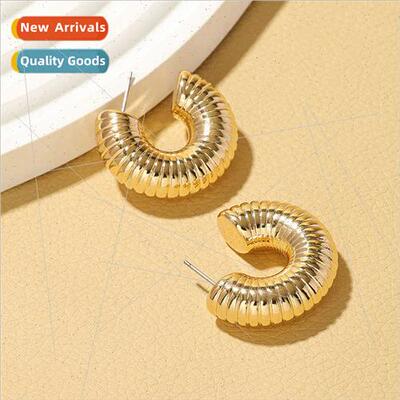 Europe metal texture senior threaded C-shaped earrings femal