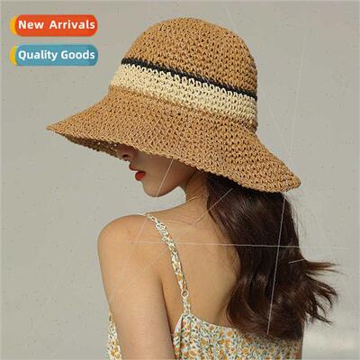 Ins straw hat female summer foldable beach hat face shade su