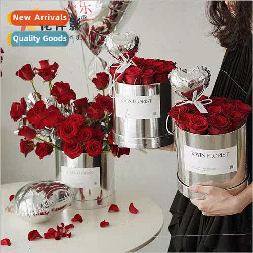 Round lver Gold Cuddle Bucket Flower  Box Set 2 Holiday Flow