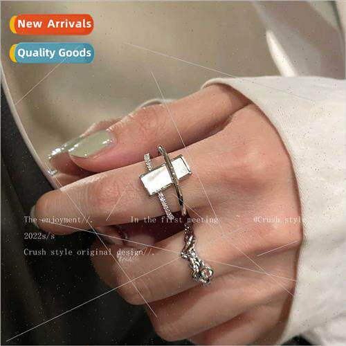 Square shell zirconia ring women niche index finger ring ins