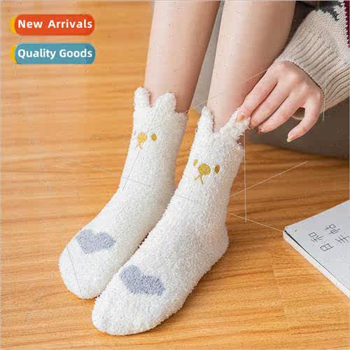 Coral velvet socks women mid-calf socks thickened warm home