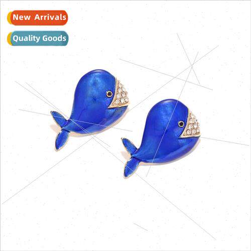 temperament fashion alloy oil drop whale earrings personaliz