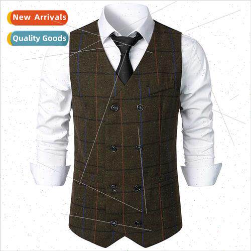 2023 Autumn winter new men casual vest striped plaid double-