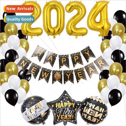 2024 Happy New Year Balloon Set New Year Eve Party Black Gol