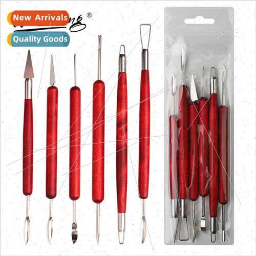 6 pcs Clay Carving Clay Pottery Tools Redwood Handle Double
