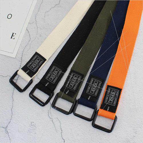 Double ring buckle canvas cloth label belt men women nd ins