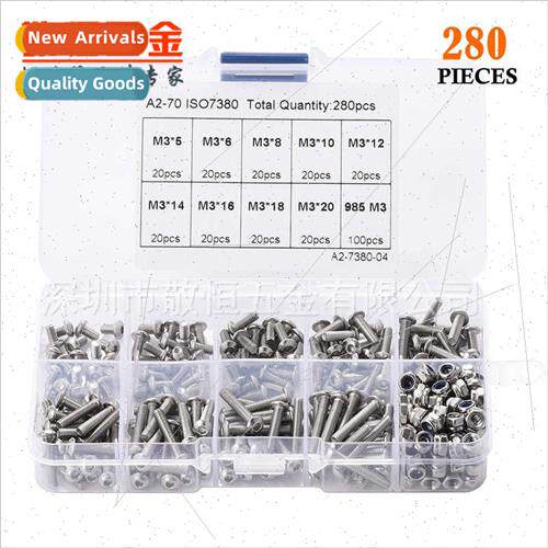 280pcs M3 wh nylon nut stainless steel 304 pan head hexagon