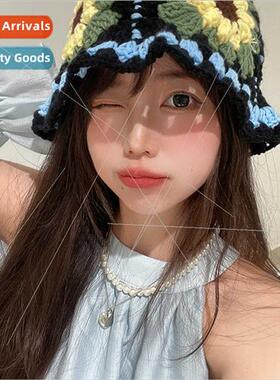 Japanese retro sunflower Mori sweet hook kn pot hat female s