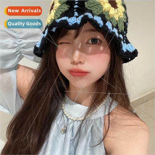 Japanese retro sunflower Mori sweet hook kn pot hat female s