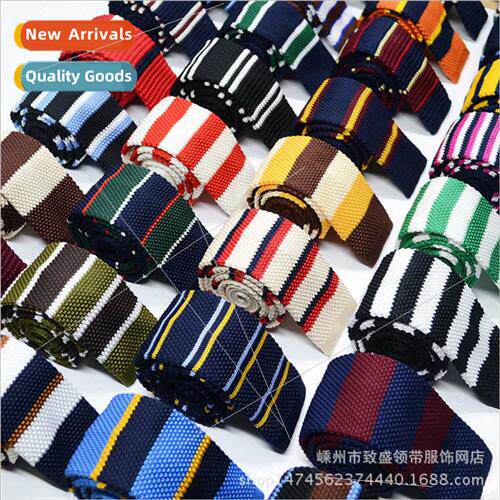 Men Knted Tie Korea 5cm Solid Color Flat Head Type Narrow Ca