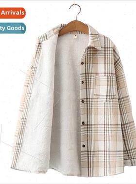 2021 Fashion Thick Velvet Plaid Shirts Women Winter Keep War