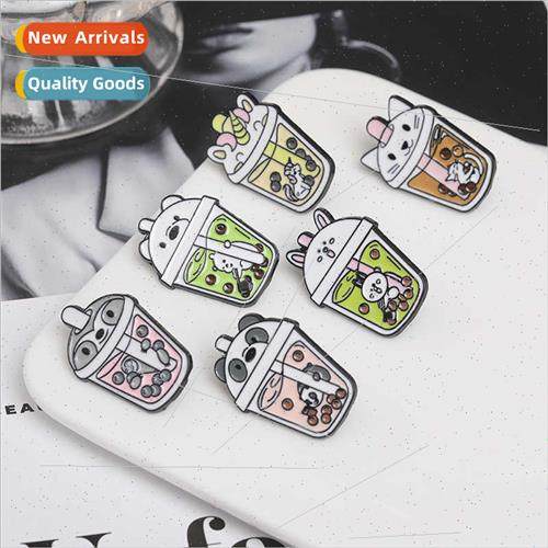 Cute pearl milk tea brooch summer anti-glare panda rabb anim