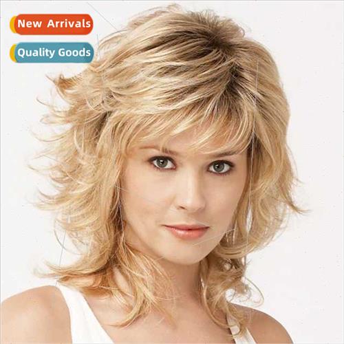 Europe blonde wig ladies short curly hair pick dye gradient