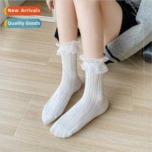 Socks women mid-calf socks cute lace lace socks spring fall