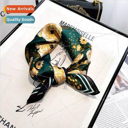 Green yellow flowers 53cm silk new silk Korean  scarf small