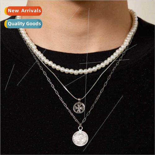 Europe imation pearl multi-layer men pendant necklace fashio