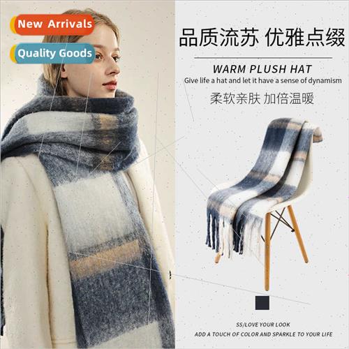 Winter new blue whe plaid scarf Korean  hundred ride warm co