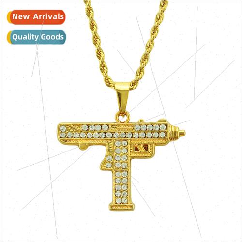Europe hip-hop men diamond-studded submachine gun pistol mac