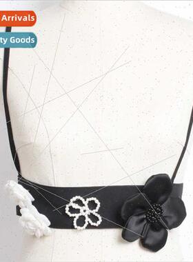 Shirt Decoration Sling Waistcoat Black Female Elegant Flower