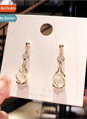 Korea S925 silver needle bow tassel long earrings female cat