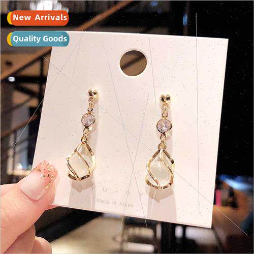 Korea S925 silver needle bow tassel long earrings female cat