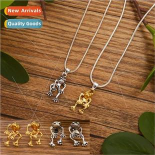 Frog Vintage Earrings Set Aged Necklace Europe